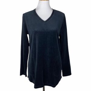 Denim & Co. Velour Tunic Top with Pockets Black Sz. XS